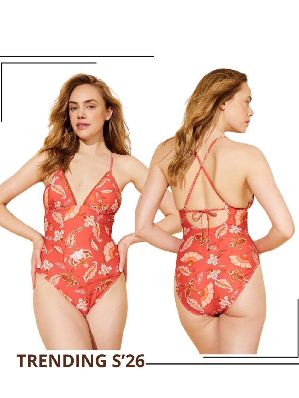 NWT Shade & Shore Coral Floral One Piece Swimsuit M Retro 70s Tropical